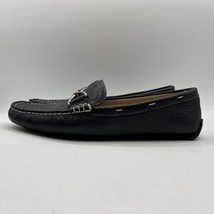 AK Anne Klein Milford F Black Leather Driving Loafers Silver Bit Women’s 8 NIB